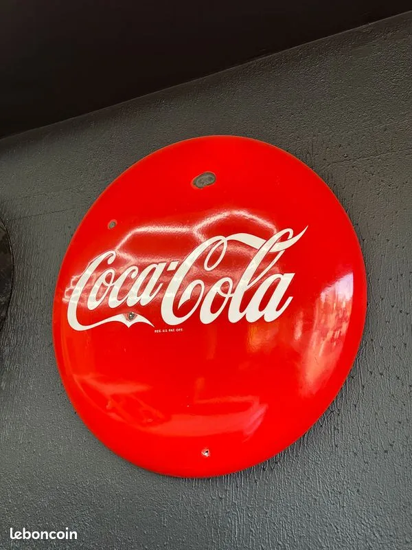 Grande plaque émaillée Coca-Cola ronde et rouge